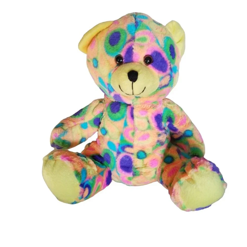 Kellytoy Plush Rainbow Teddy Bear Stuffed Animal Toy Groovy Hippy Colorful 2015